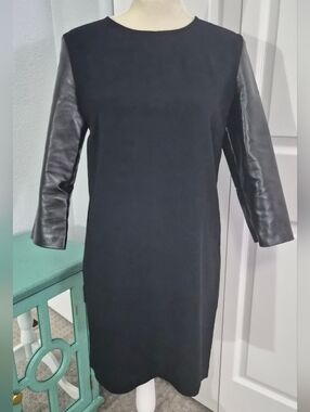 Stella McCartney Black Shift Dress Faux Leather Look Sleeves US 6